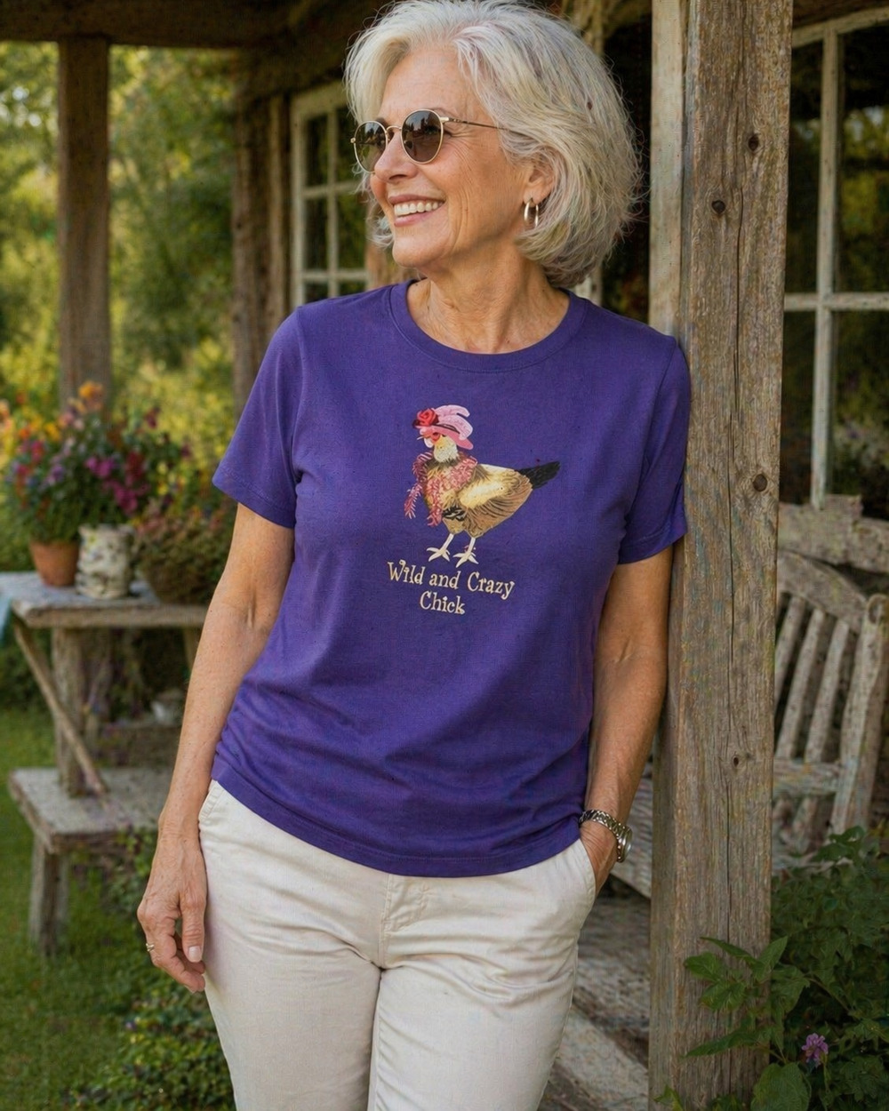 Purple Wild Crazy Chick Graphic Tee LP Red Hat Society Grandma Core Funny Shirt